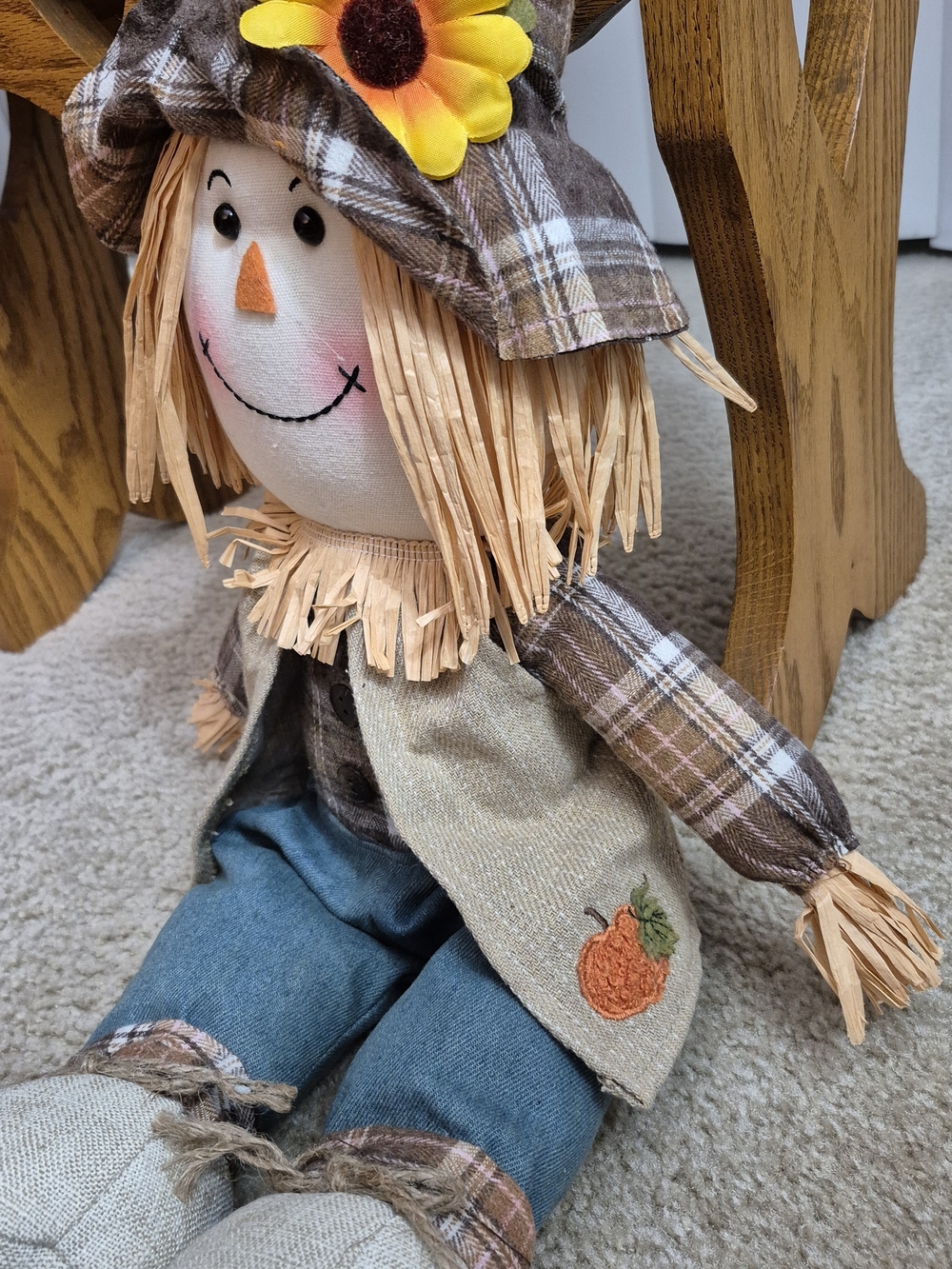 Plush Fall Scarecrow Doll with Sunflower Hat - Picture 3 of 7